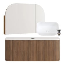 Nomad 1200mm Walnut Wall Hung Vanity with Rectangular Basin & Shaving Cabinet Package